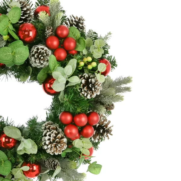 24" Holiday Evergreen Wreath with Pinecones, Berries and Ornaments