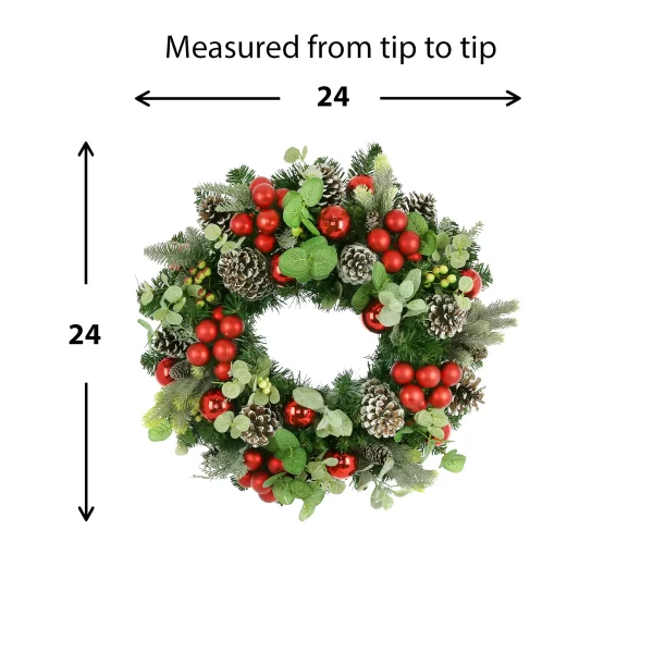 24" Holiday Evergreen Wreath with Pinecones, Berries and Ornaments