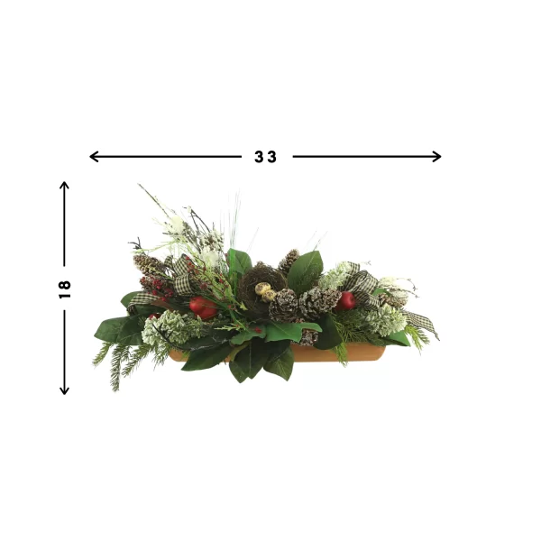 Holiday Arrangement with Evergreen, Pears and Bird's Nest in a Dough Bowl