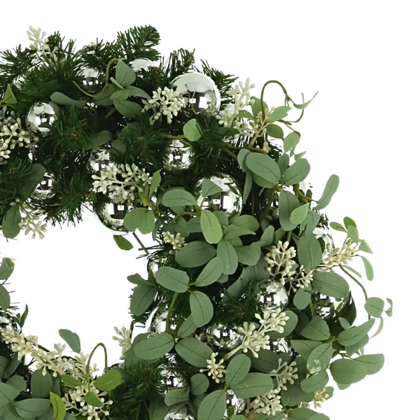 24" Evergreen Holiday Wreath with Ivy and Ornaments