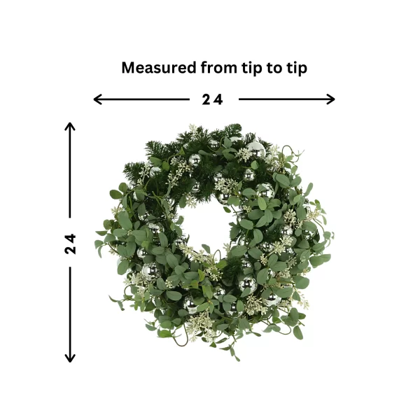 24" Evergreen Holiday Wreath with Ivy and Ornaments