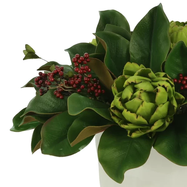 Artichoke and Berry Holiday Arrangement in a Ceramic Pot