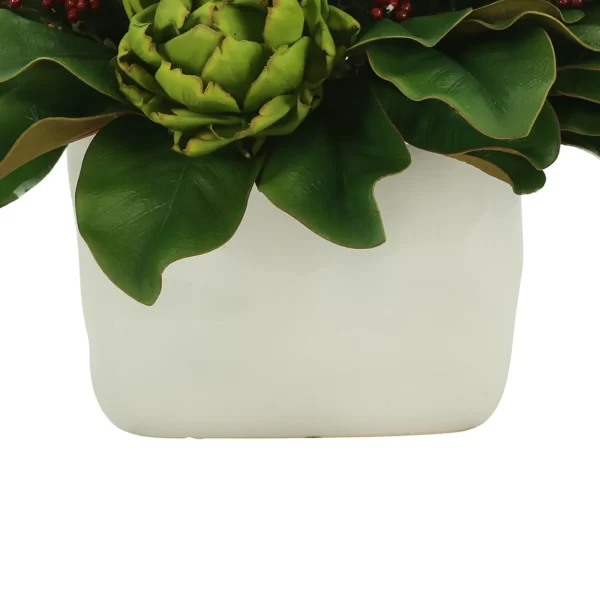 Artichoke and Berry Holiday Arrangement in a Ceramic Pot