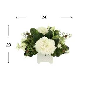 Hydrangea and Pine Holiday Arrangement in a Square Ceramic Pot