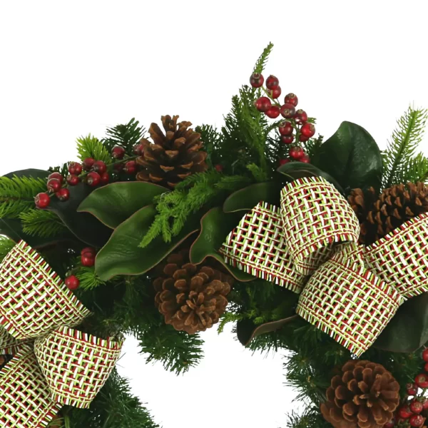 26" Evergreen Wreath with Pinecones, Berries and Bows