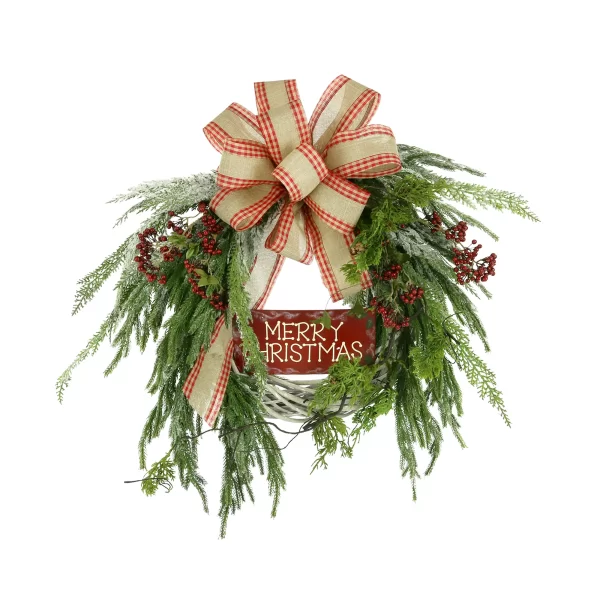 28" Woven Willow Holiday Wreath with "Merry Christmas" Sign