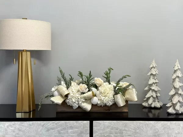 Hydrangea and Rose Holiday Arrangement in a Wood Planter