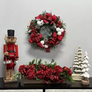 Hydrangea and Evergreen Holiday Arrangement in a Wood Planter