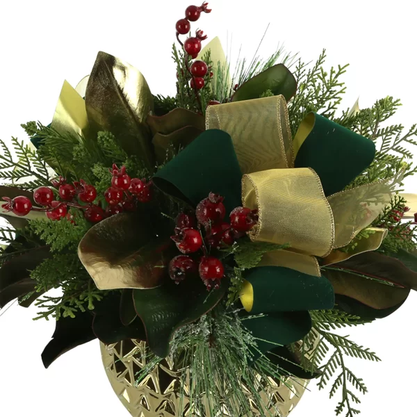 Cedar, Magnolia Leaf and Berry Holiday Arrangement in Ceramic Vase