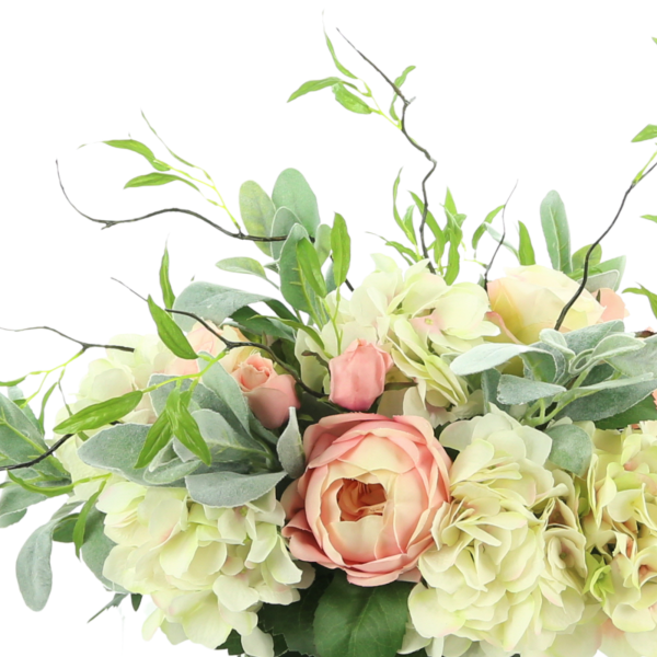 Hydrangeas, Roses and Lamb's Ear in Glass Vase - Image 7