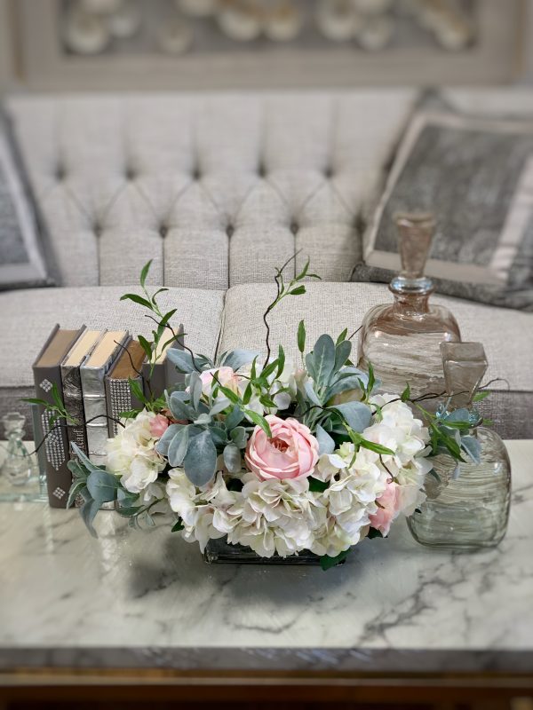 Hydrangeas, Roses and Lamb's Ear in Glass Vase - Image 9