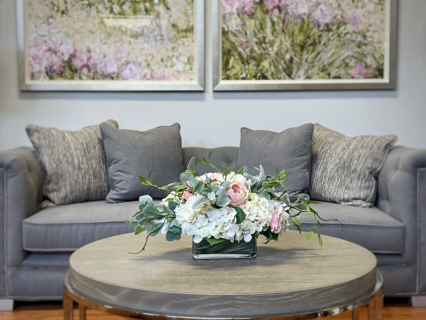 Hydrangeas, Roses and Lamb's Ear in Glass Vase - Image 8