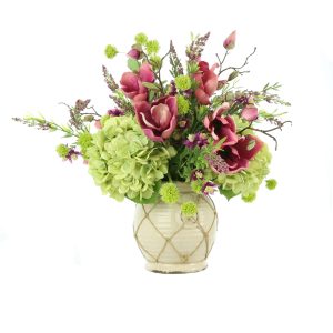 Hydrangeas, Magnolias and Heather in Ceramic Vase