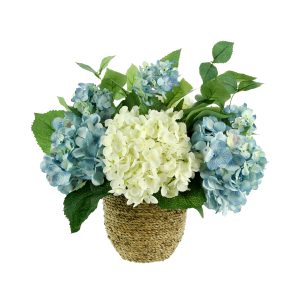 Hydrangeas Arranged in Straw Grass Pot