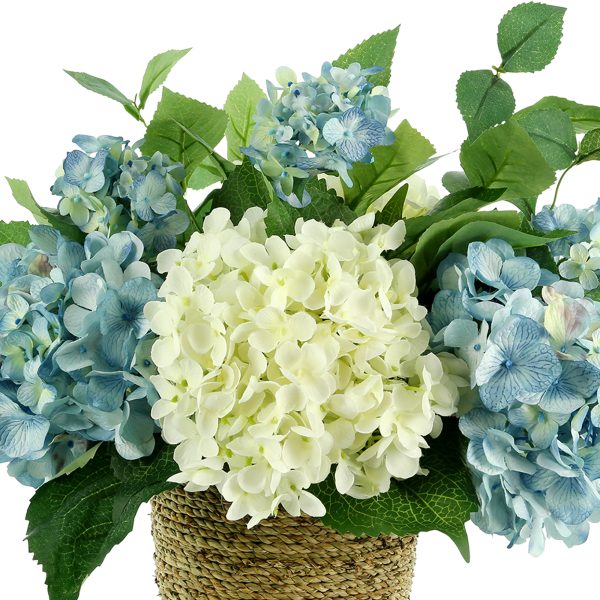 Hydrangeas Arranged in Straw Grass Pot - Image 3