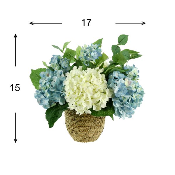 Hydrangeas Arranged in Straw Grass Pot - Image 4