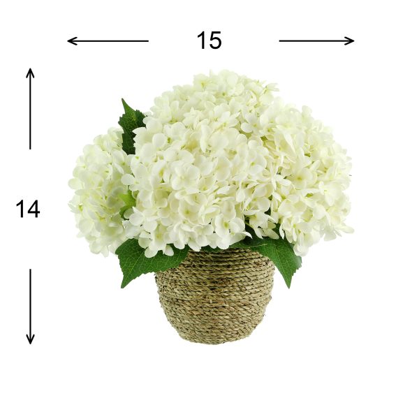 Hydrangeas Arranged in Straw Grass Pot - Image 3