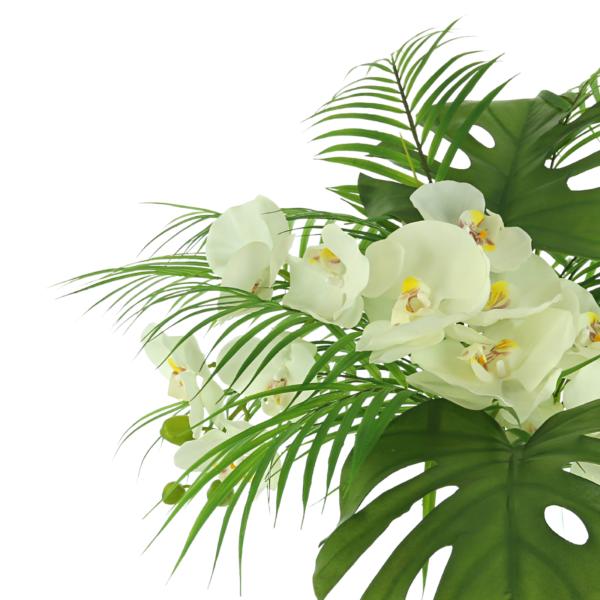 Tropical Orchid Arrangement with Monstera and Palm Leaves - Image 4