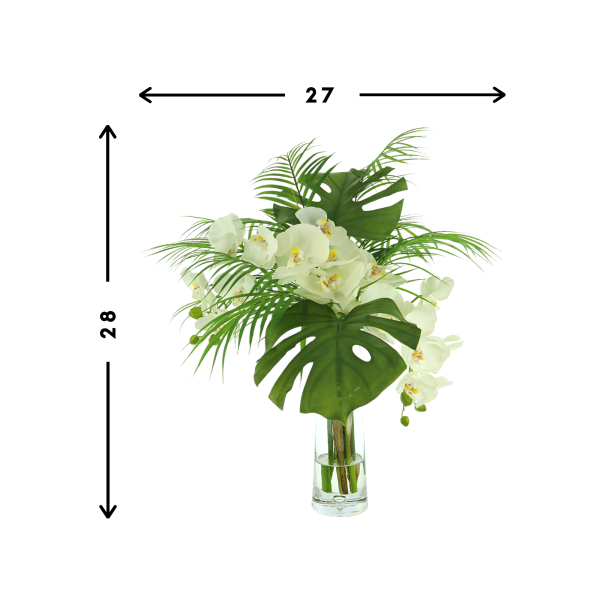 Tropical Orchid Arrangement with Monstera and Palm Leaves - Image 2