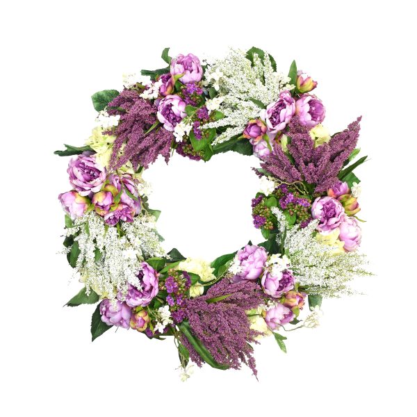 27" Wreath with Peonies, Heather and Hydrangeas