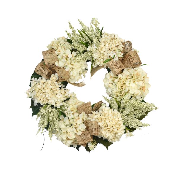 23" Hydrangea and Heather Wreath with Bows