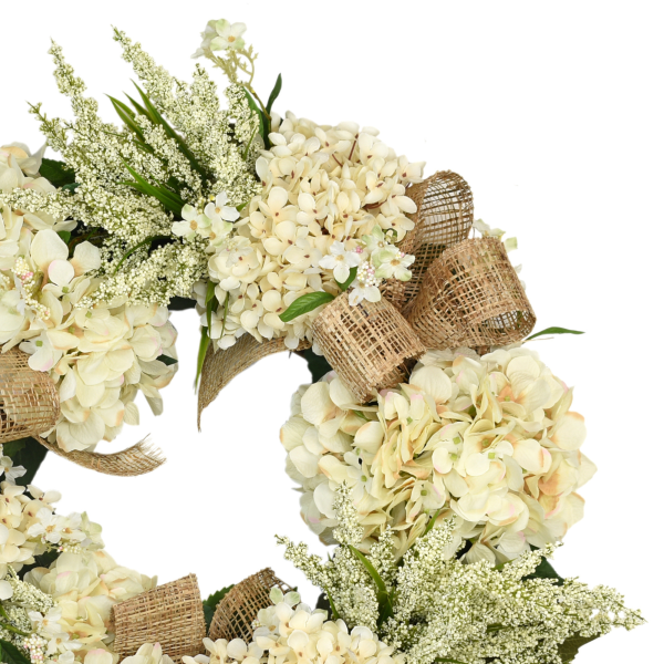 23" Hydrangea and Heather Wreath with Bows - Image 3