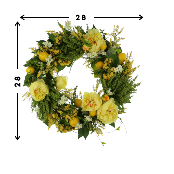 28" Peony, Lemon and Heather Spring Wreath - Image 3
