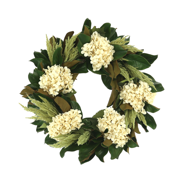 25" Grapevine Wreath with Hydrangeas and Pampas