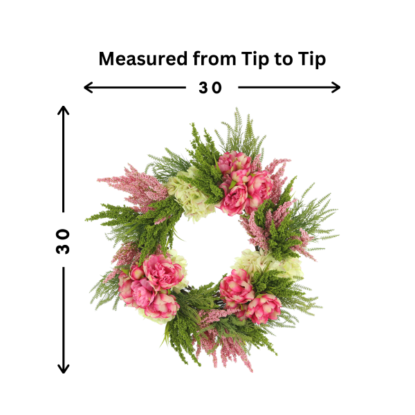28" Spring Wreath with Hydrangeas, Peonies and Heather - Image 3