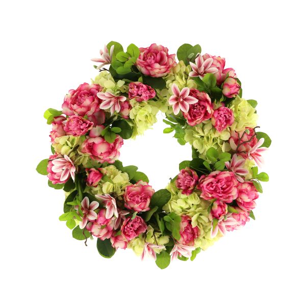 26" Spring Wreath with Peonies, Hydrangeas and Magnolias