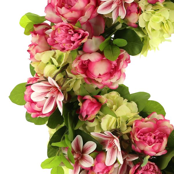 26" Spring Wreath with Peonies, Hydrangeas and Magnolias - Image 3