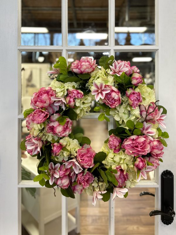 26" Spring Wreath with Peonies, Hydrangeas and Magnolias - Image 2