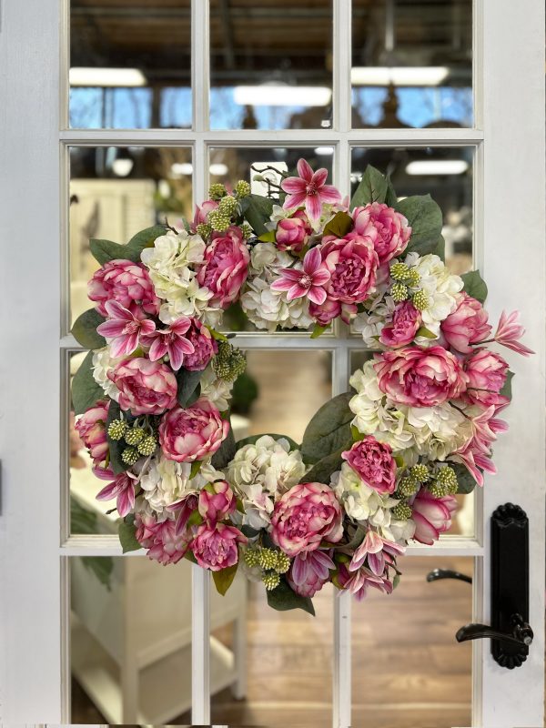 26" Spring Wreath with Peonies, Magnolias and Lucky Berries - Image 2