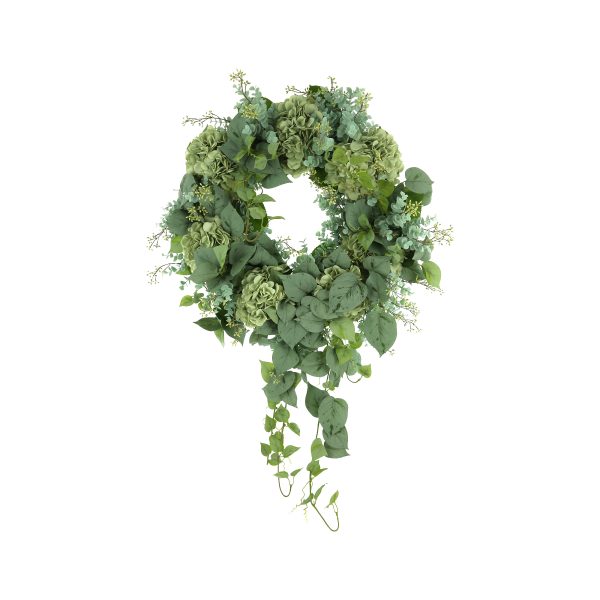 27" Wreath with Hanging Ivy, Hydrangeas and Eucalyptus