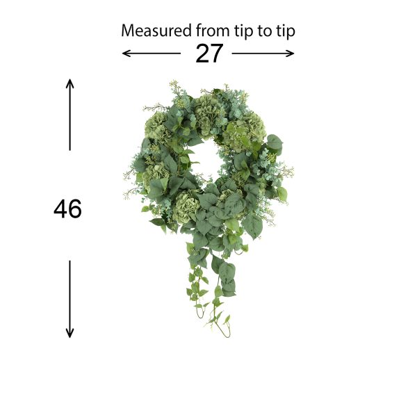 27" Wreath with Hanging Ivy, Hydrangeas and Eucalyptus - Image 3