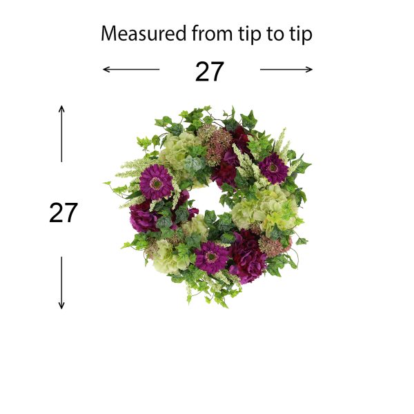 27" Spring Wreath with Gerbera, Hydrangeas and Ivy - Image 3