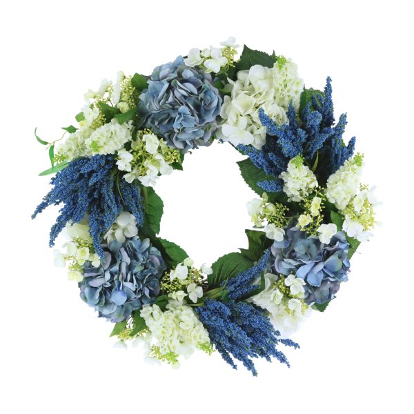 26" Wreath with Assorted Hydrangeas, Heather and Lilacs