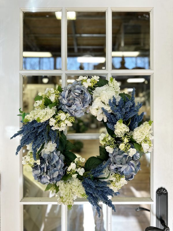 26" Wreath with Assorted Hydrangeas, Heather and Lilacs - Image 2
